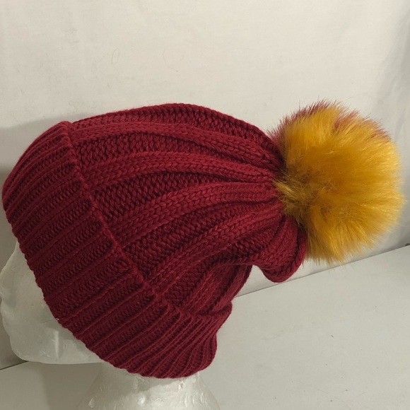 free press Accessories - Free Press Ribbed Cuff Faux Fur PomPom Beanie